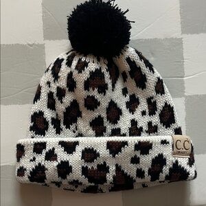 C.C Baby Leopard Print Beanie with Pom Pom